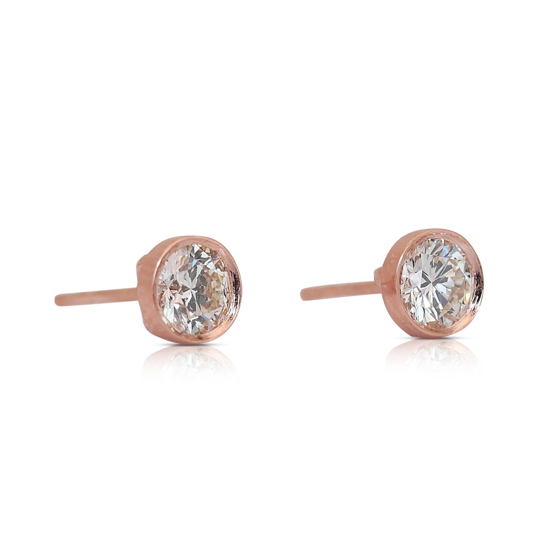 Round Cut Exquisite 1.45ct Tripe Excellent Ideal Cut Diamonds Stud Earrings For Sale