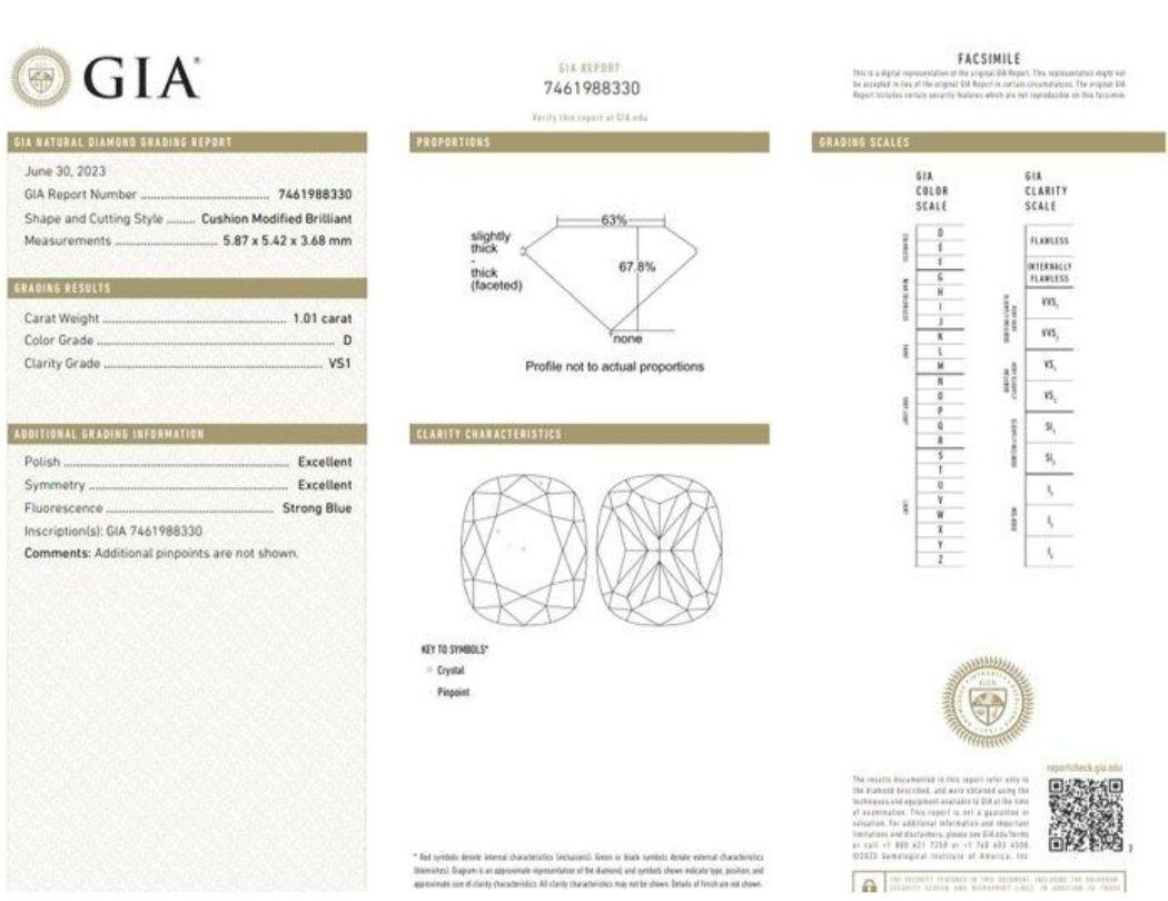 Exquisite 1.47ct Cushion Cut Diamond Ring set in 18K White Gold For Sale 2