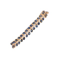 Exquisite 14.84 CTW Blue Sapphire Diamond Tennis Bracelet en or jaune 18K