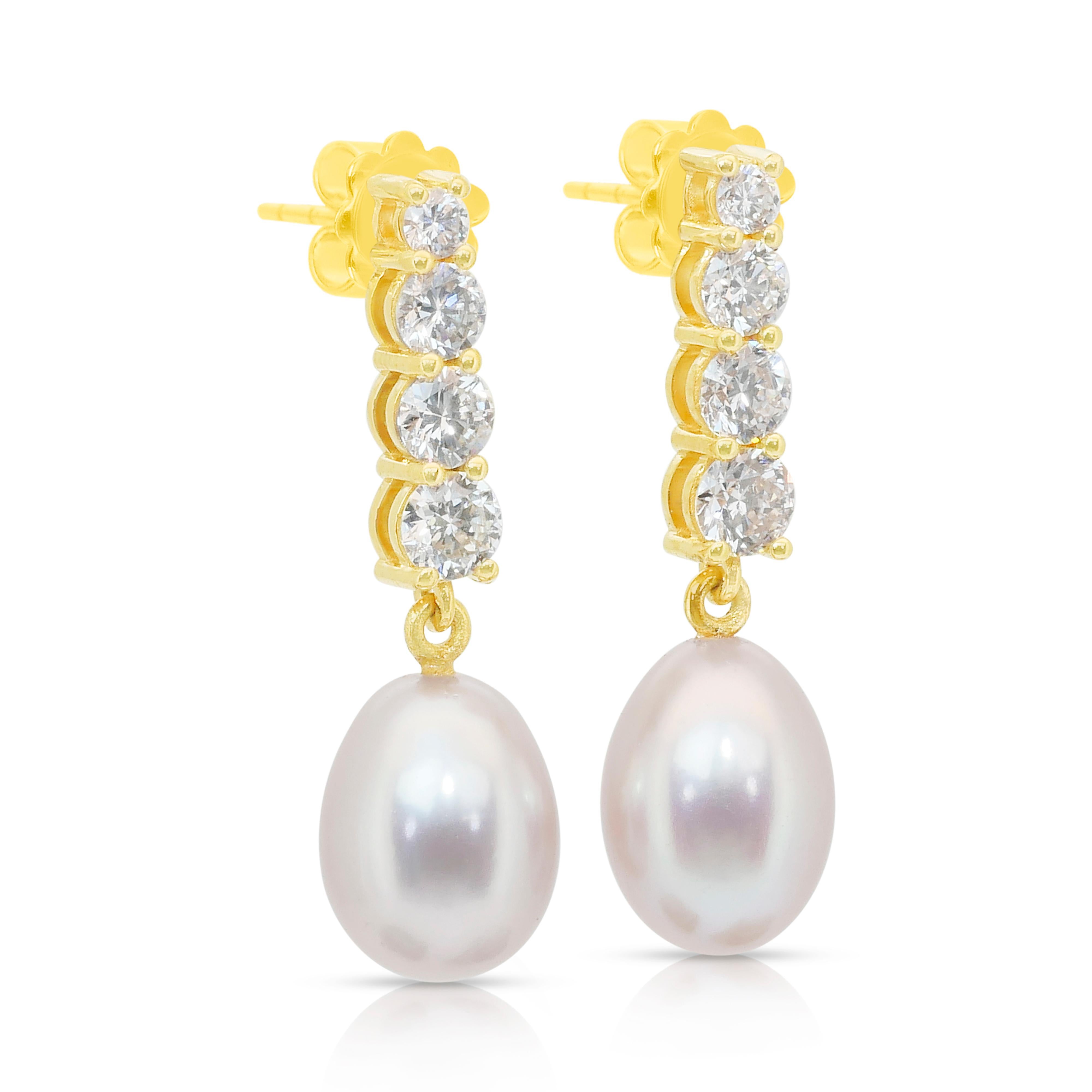 Taille ovale Pendants d'oreilles exquis en perles de culture d'eau douce et diamants de 14,87ct en vente