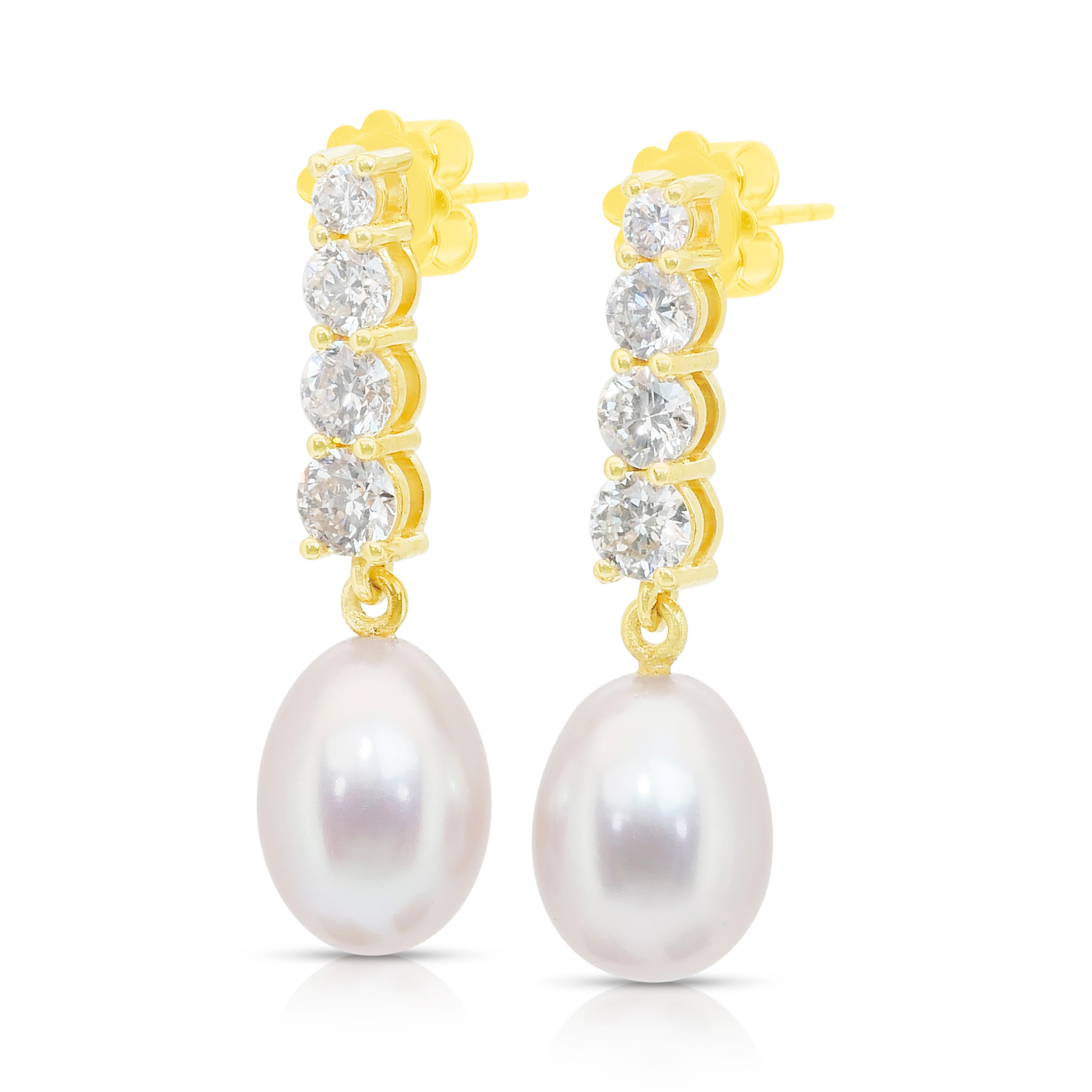 Pendants d'oreilles exquis en perles de culture d'eau douce et diamants de 14,87ct Neuf - En vente à רמת גן, IL