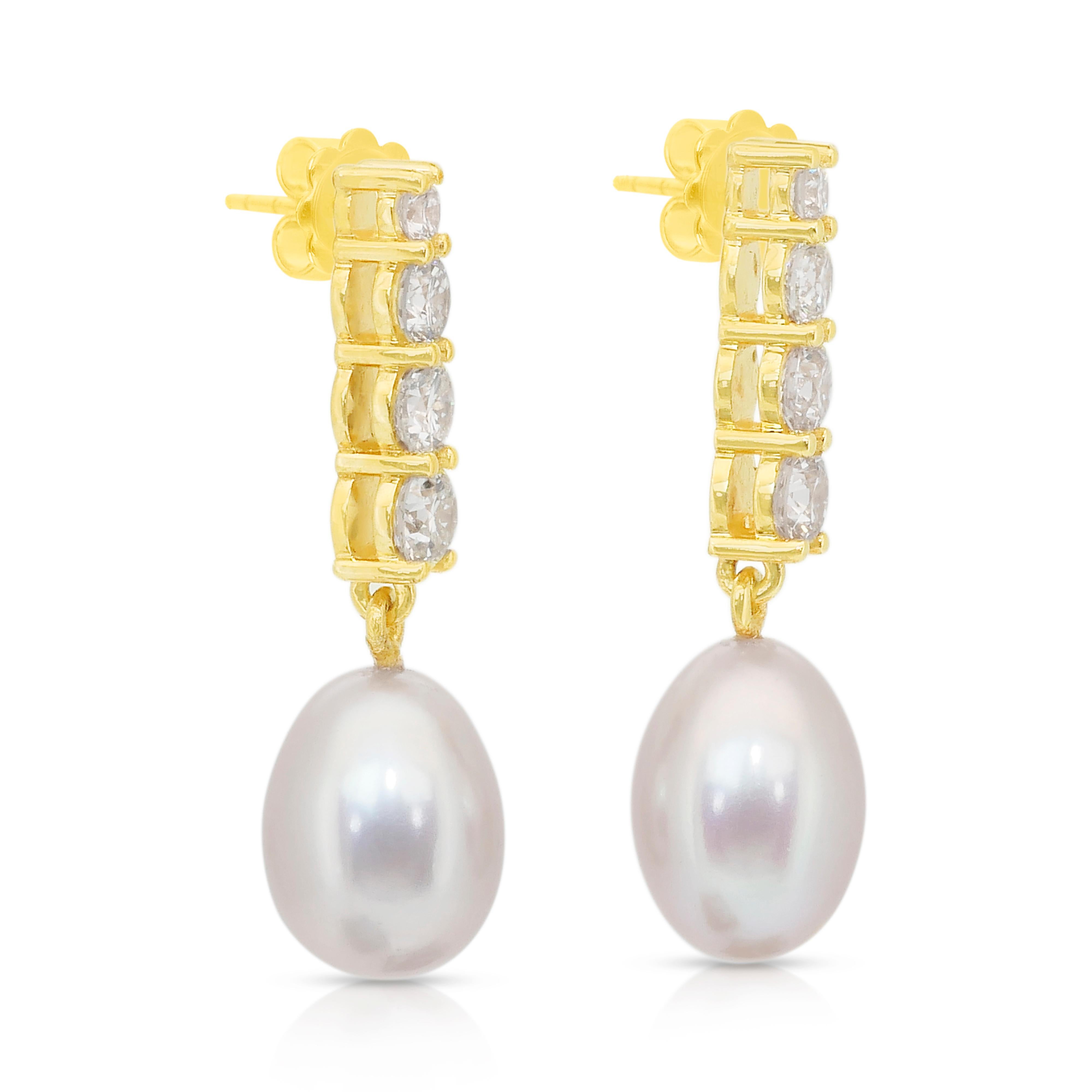 Pendants d'oreilles exquis en perles de culture d'eau douce et diamants de 14,87ct en vente 1