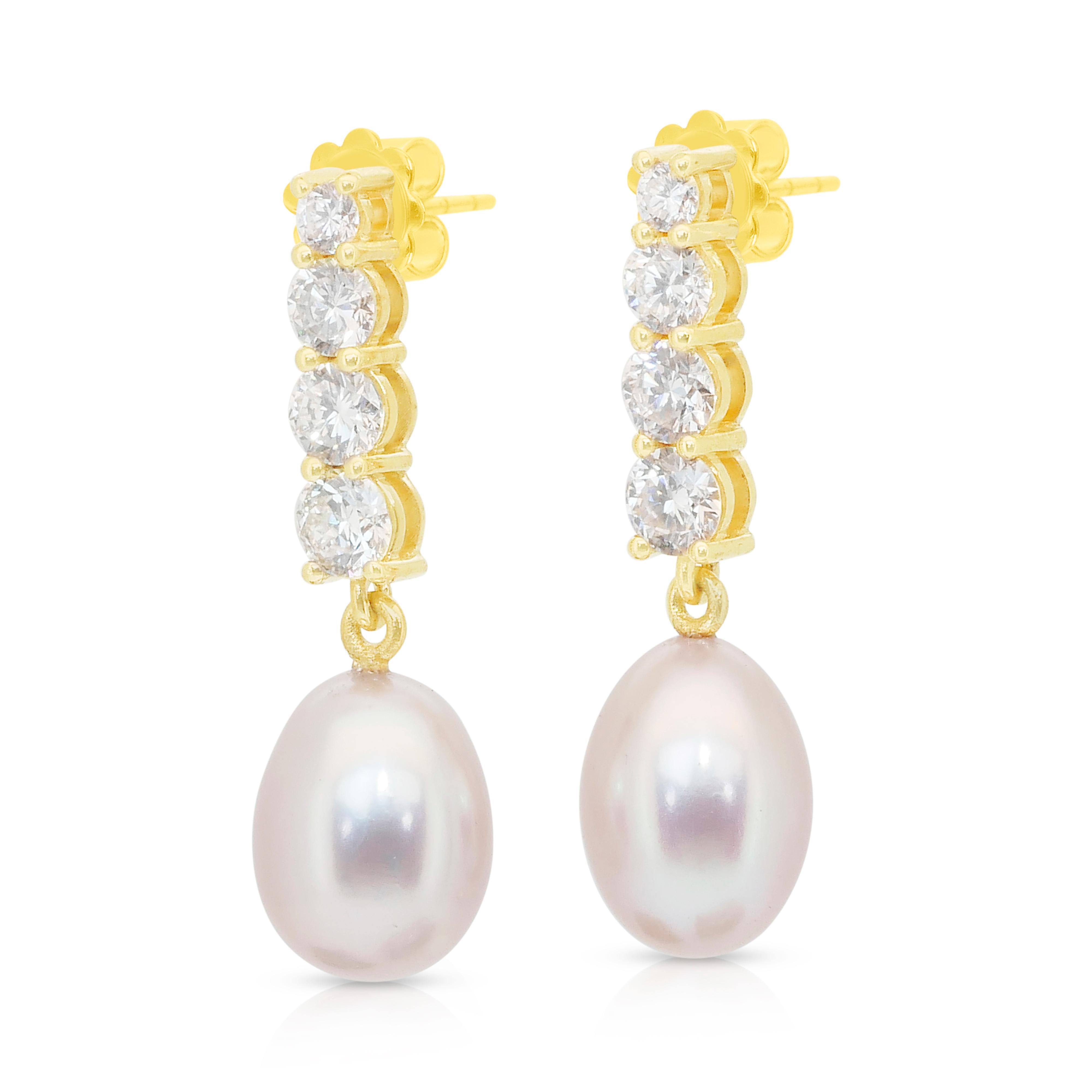 Pendants d'oreilles exquis en perles de culture d'eau douce et diamants de 14,87ct en vente 2