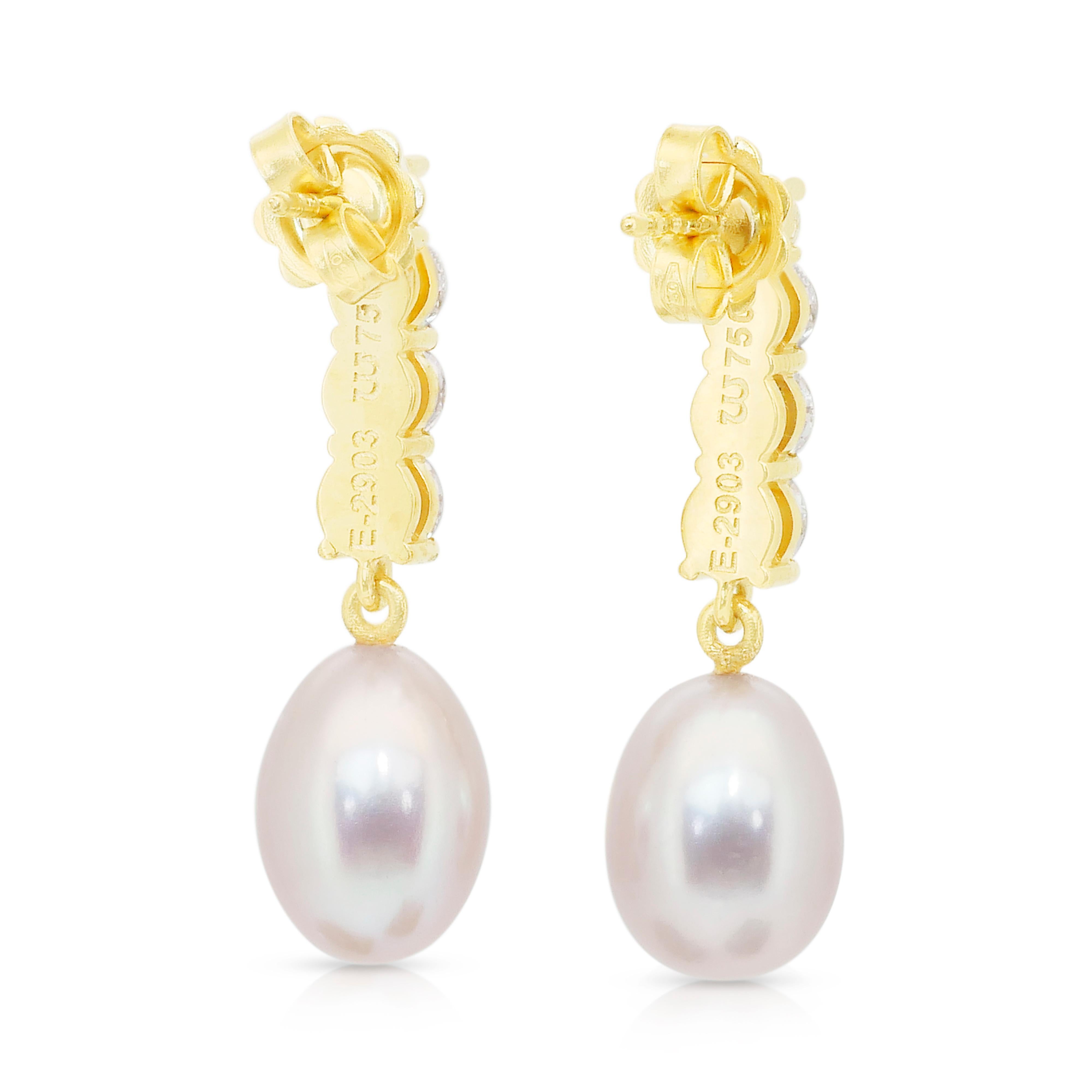 Pendants d'oreilles exquis en perles de culture d'eau douce et diamants de 14,87ct en vente 3
