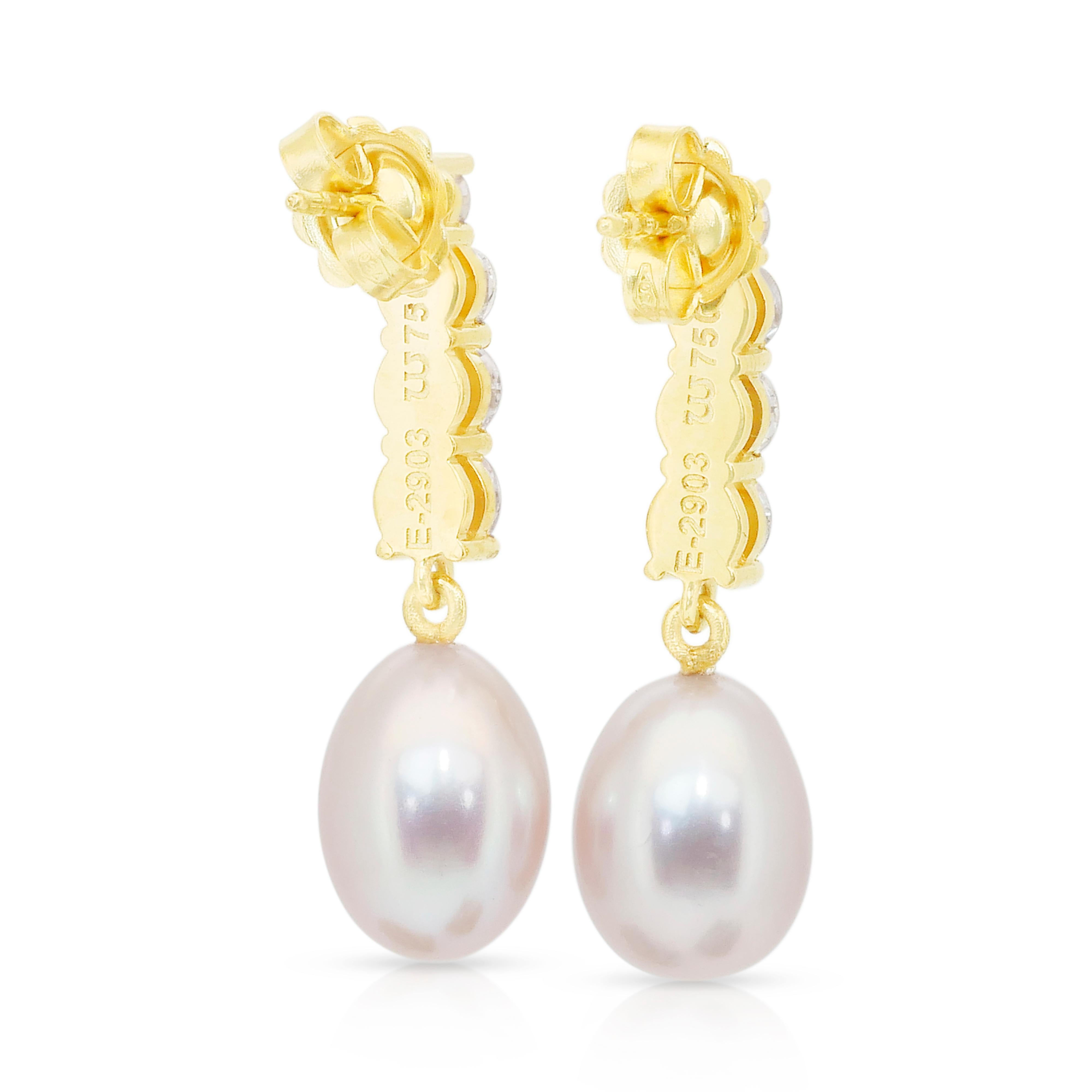 Pendants d'oreilles exquis en perles de culture d'eau douce et diamants de 14,87ct en vente 4