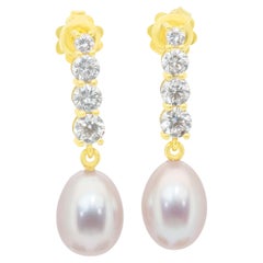 Pendants d'oreilles exquis en perles de culture d'eau douce et diamants de 14,87ct