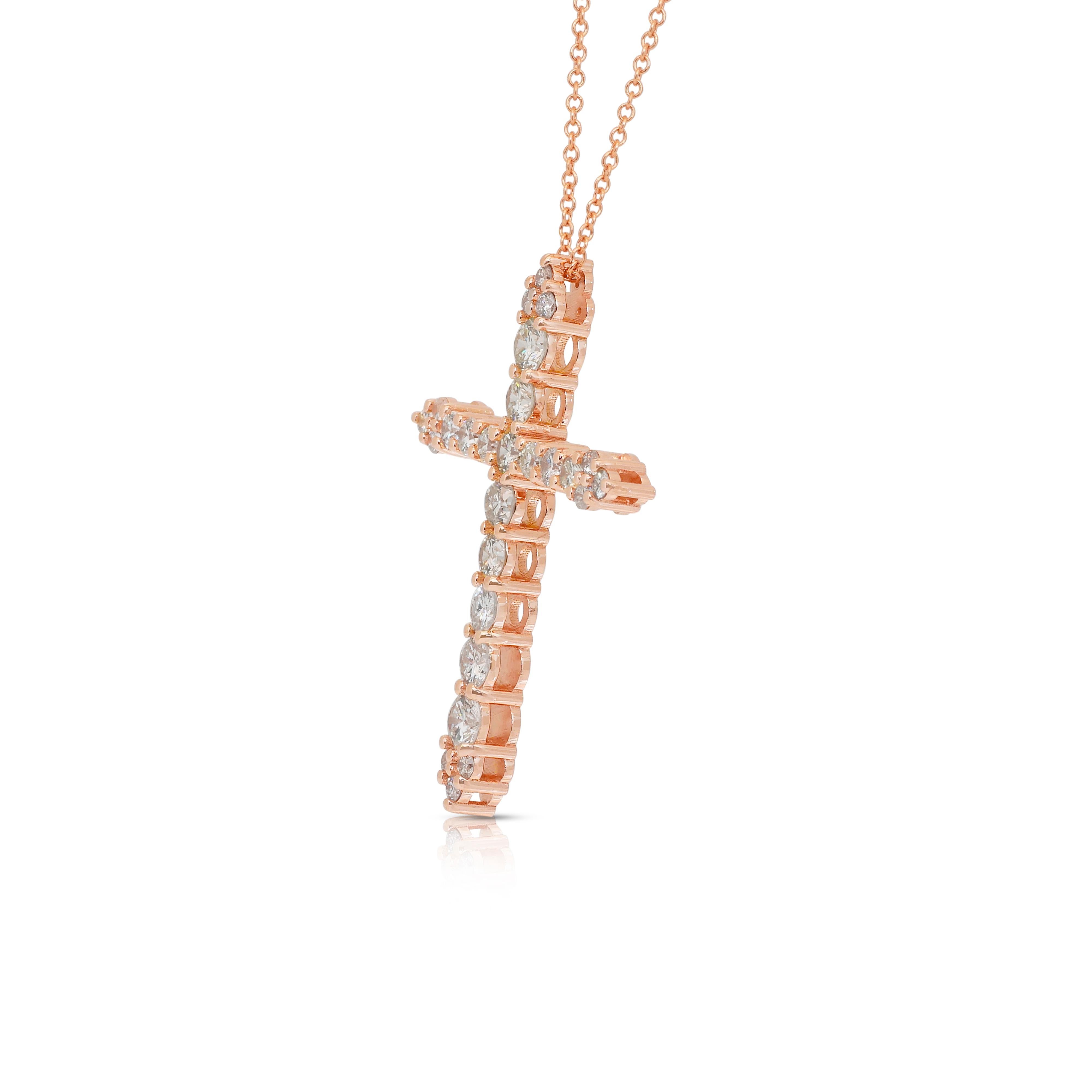 De las mujeres Exquisito Collar de Diamantes de 1,49ct con Colgante de Cruz en Oro Rosa de 18k en venta