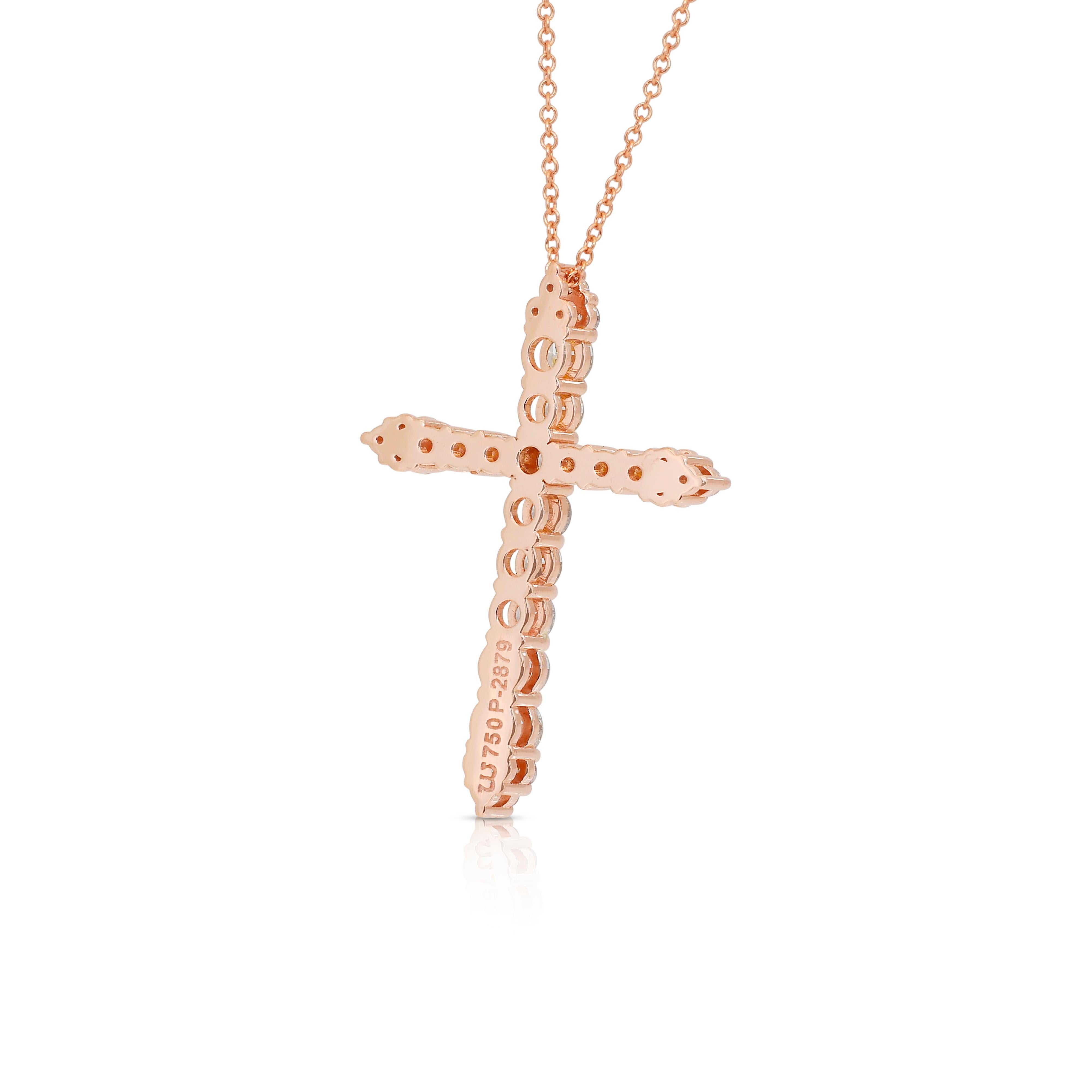 Exquisito Collar de Diamantes de 1,49ct con Colgante de Cruz en Oro Rosa de 18k en venta 4