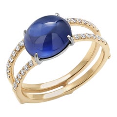 Exquisite 14K Gold 4.35 Carat Cabochon Ceylon Sapphire Split Double Shank Ring