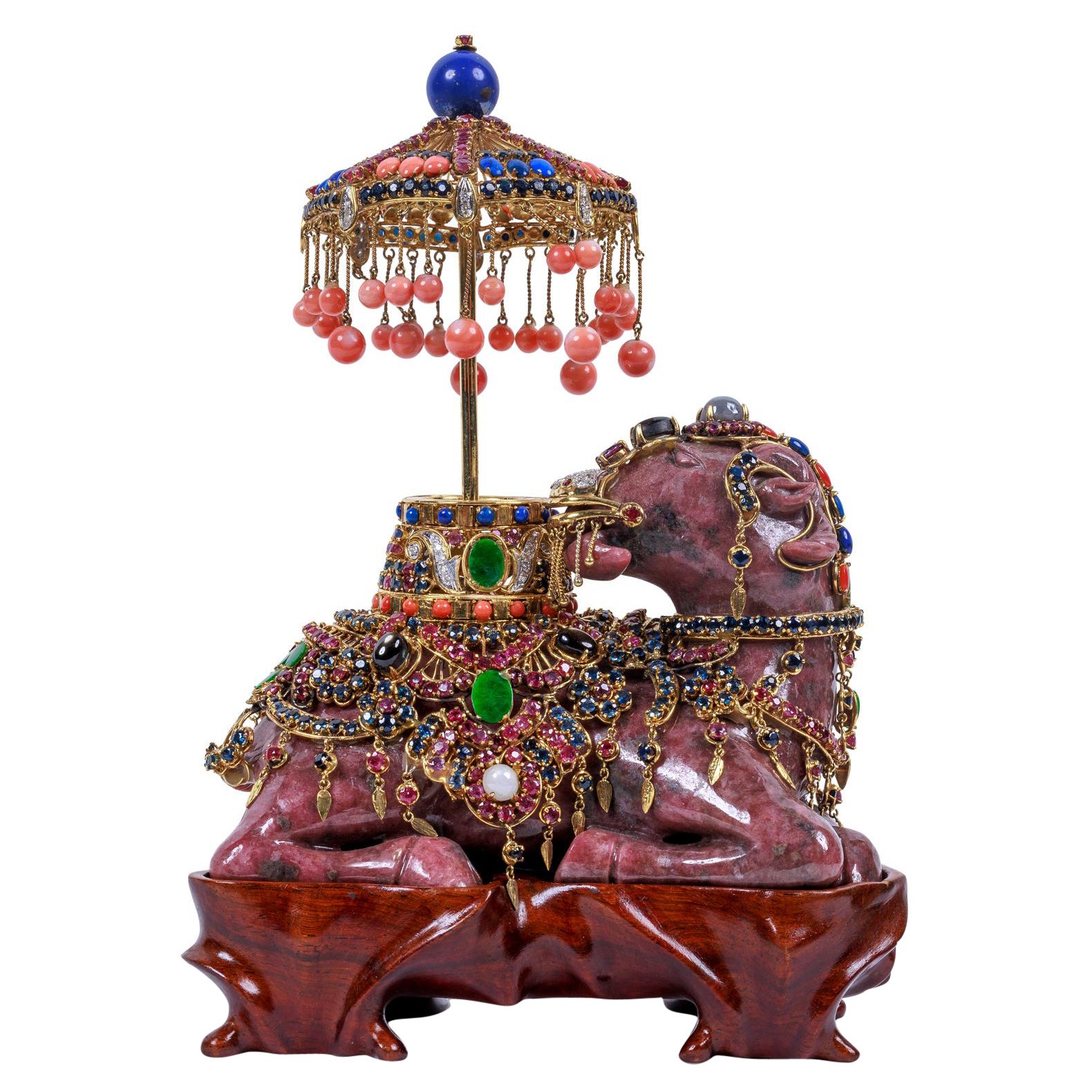 Exquisite 14K Gold, Diamonds, Emeralds, Rubies, Semi Precious Stone Camel For Sale