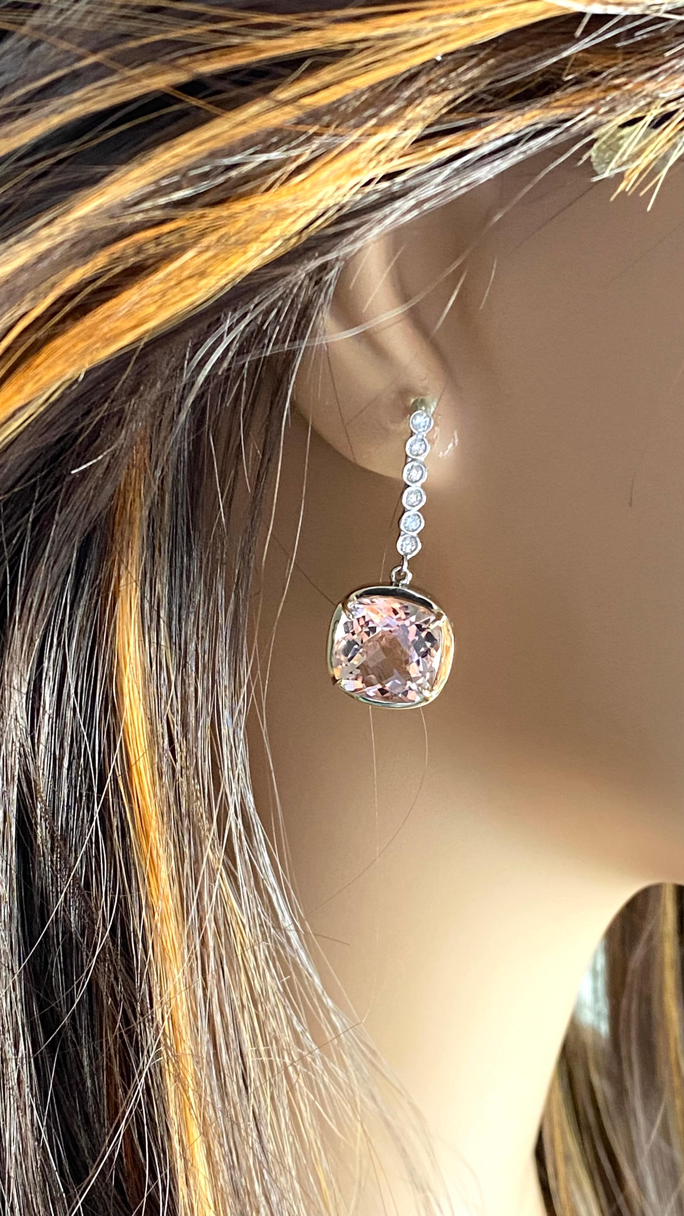 Cushion Cut Exquisite 14K Gold Fusion of Color Earrings Morganite Yellow Beryl Diamond For Sale