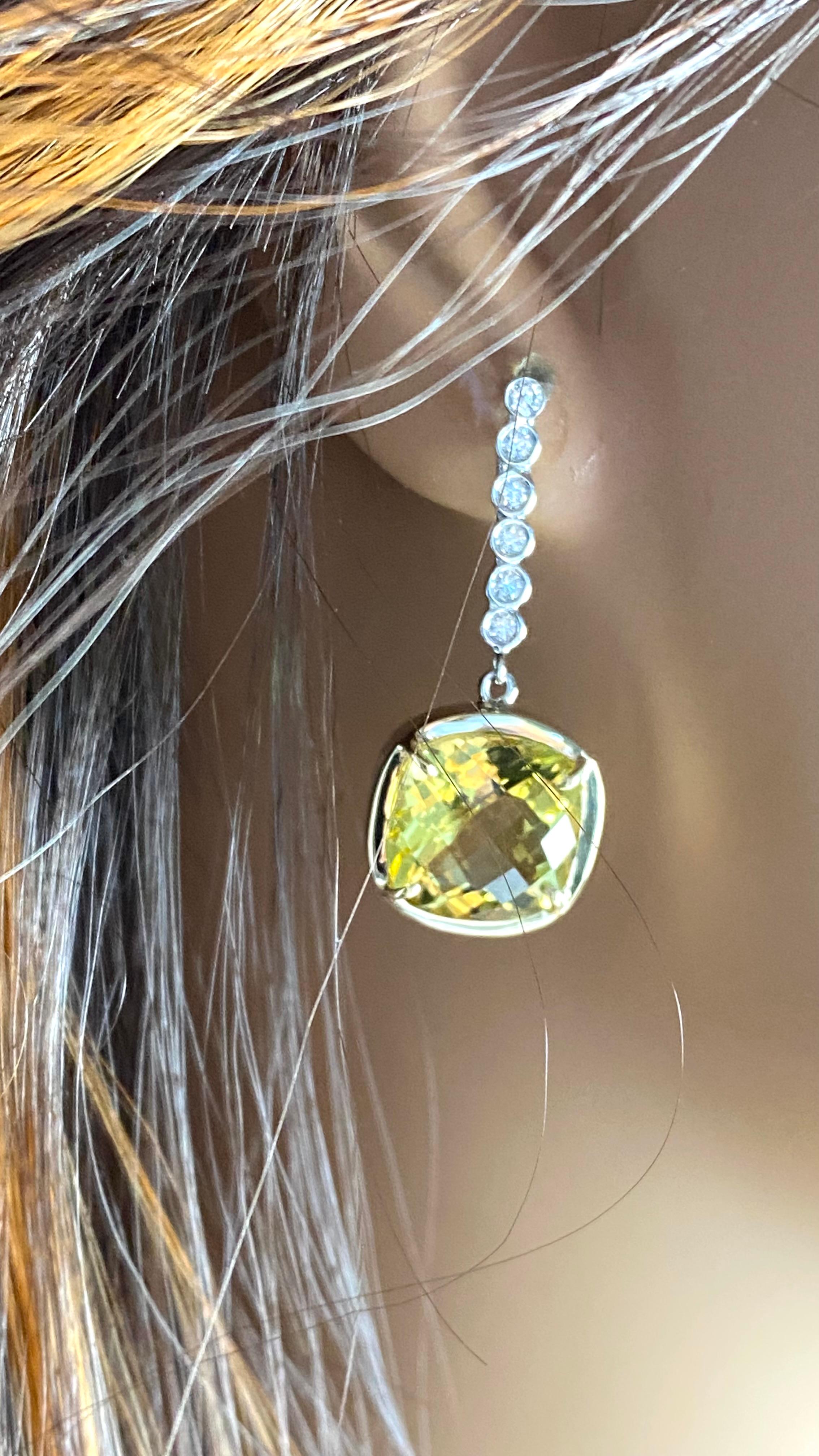 Exquisite 14K Gold Fusion of Color Earrings Morganite Yellow Beryl Diamond In New Condition For Sale In New York, NY