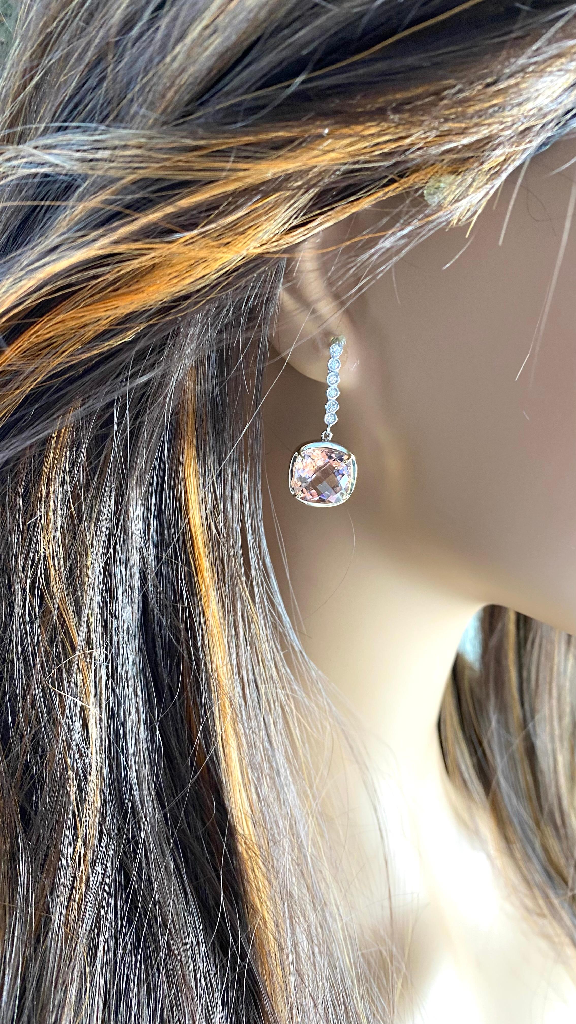 Women's Exquisite 14K Gold Fusion of Color Earrings Morganite Yellow Beryl Diamond For Sale
