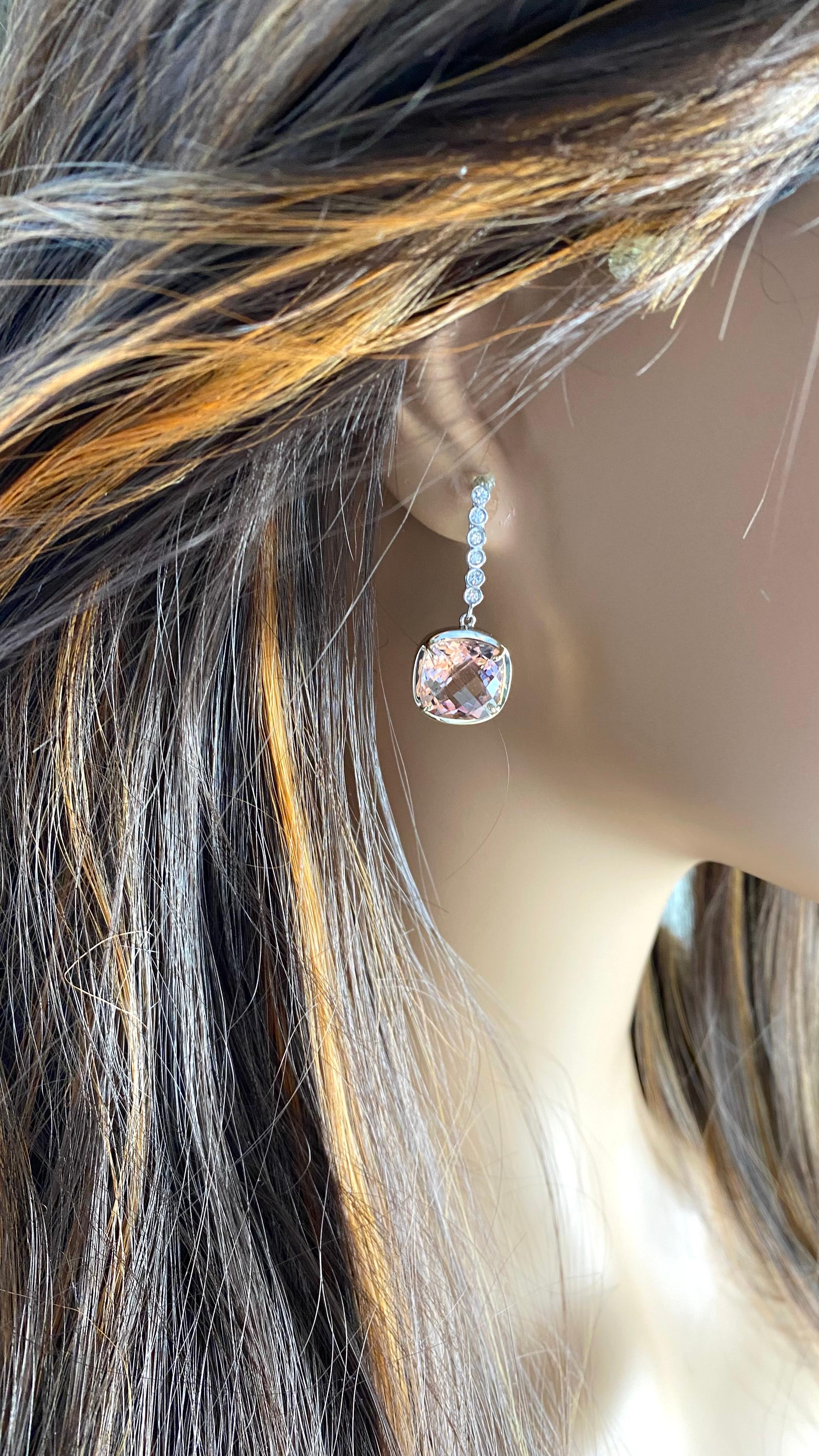 Exquisite 14K Gold Fusion of Color Earrings Morganite Yellow Beryl Diamond For Sale 2
