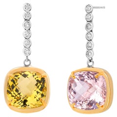 Exquises boucles d'oreilles Fusion of Color en or 14 carats Morganite jaune béryl diamant