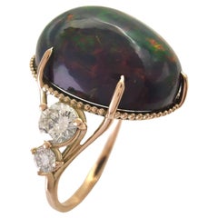 "Handcrafted Genuine Opal & Diamond Cocktail Ring - Elevate Your Style