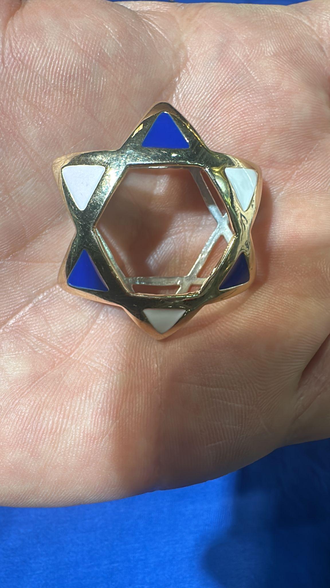 Exquisite 14K Gold Star Pendant with Blue & White Enamel by Nikolai Bachmakov For Sale 4