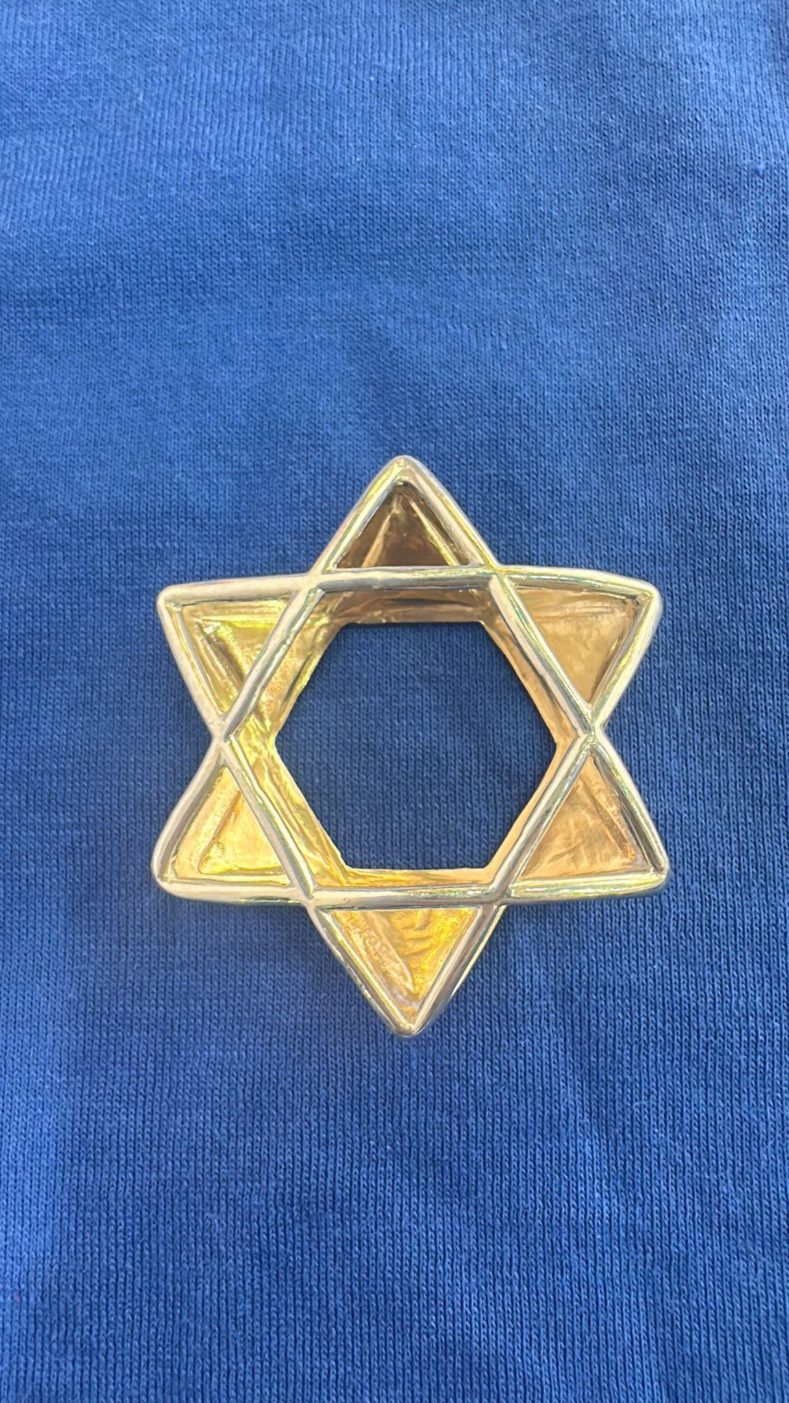 Contemporary Exquisite 14K Gold Star Pendant with Blue & White Enamel by Nikolai Bachmakov For Sale