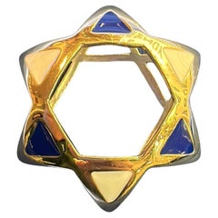 Squisito ciondolo a stella in oro 14K con smalto blu e bianco di Nikolai Bachmakov