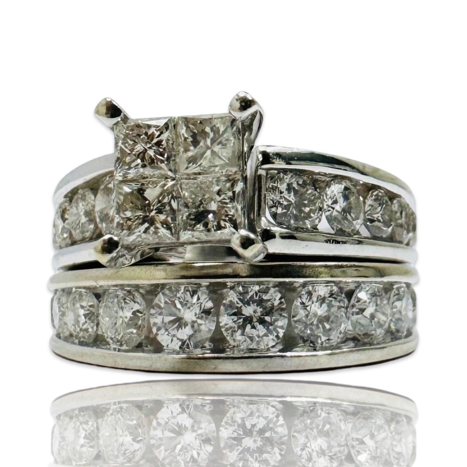 Princess Cut Exquisite 14K White Gold 3.53tcw Diamond Wedding Ring Set For Sale