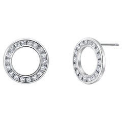 Exquisite 14K Weißgold Kreis-Ohrringe 36 Diamanten im Prinzessinnenschliff 1,10 Karat