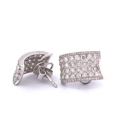 14K White Gold Diamond Clip-On Earrings, 2.89ct Round Diamonds, Modern