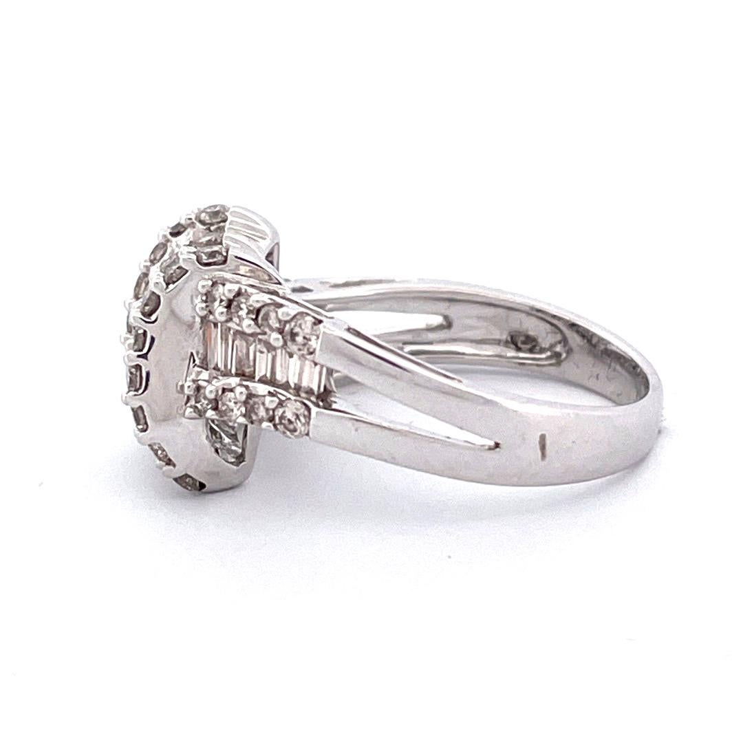 Mixed Cut Exquisite 14k White Gold Diamond Ring with Knot Pattern For Sale