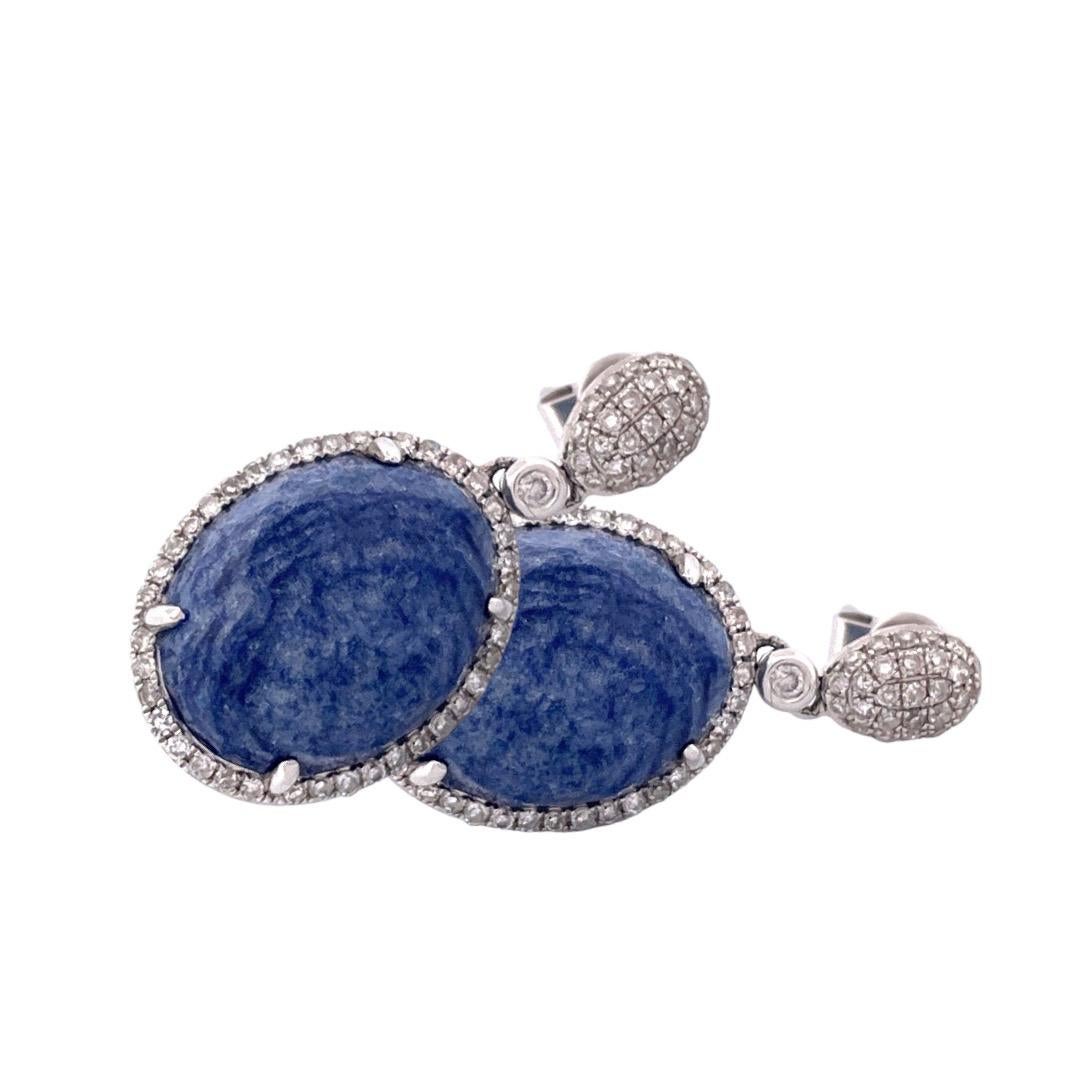 Exquisite 14K White Gold Lapis Dangle Earrings In New Condition For Sale In New York, NY