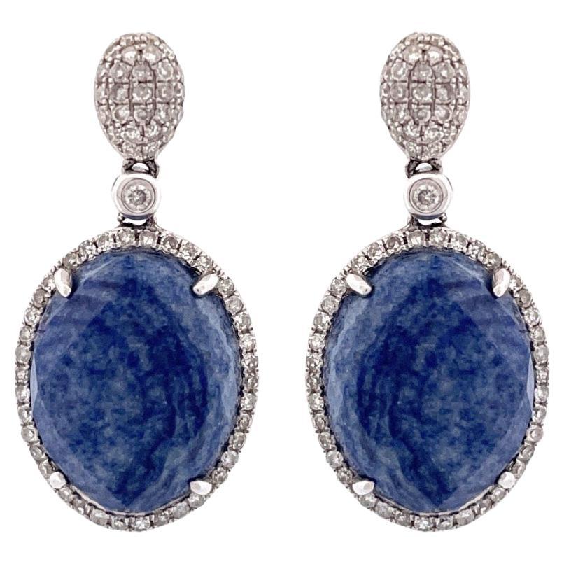 Exquisite 14K White Gold Lapis Dangle Earrings For Sale