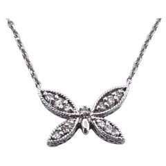 Exquisite 14K White Gold Natural White Diamonds Butterfly Necklace