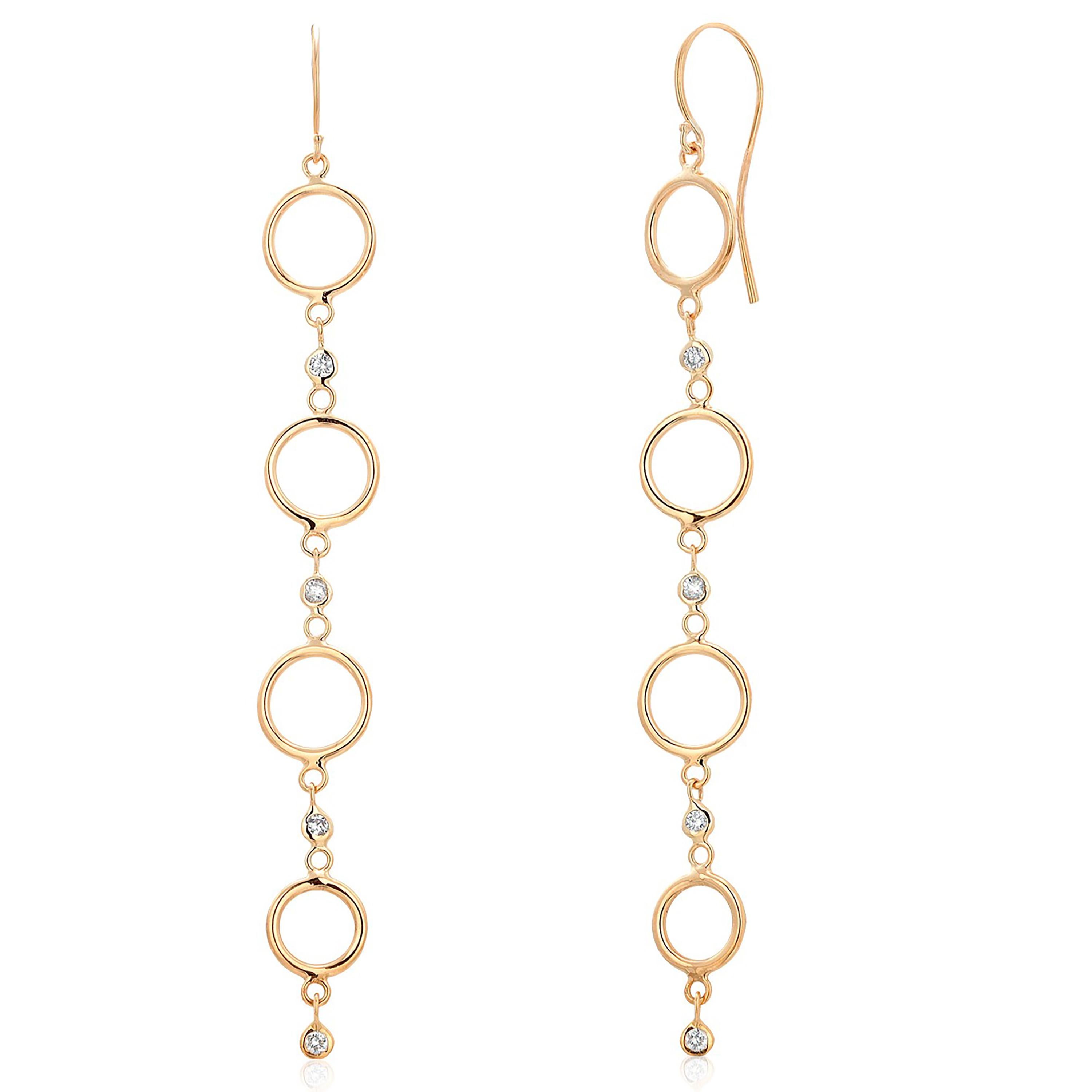 Exquisite 14K Yellow Gold 3.5 Inch Long Bezel Diamond Shepherd Drop Earrings In New Condition For Sale In New York, NY