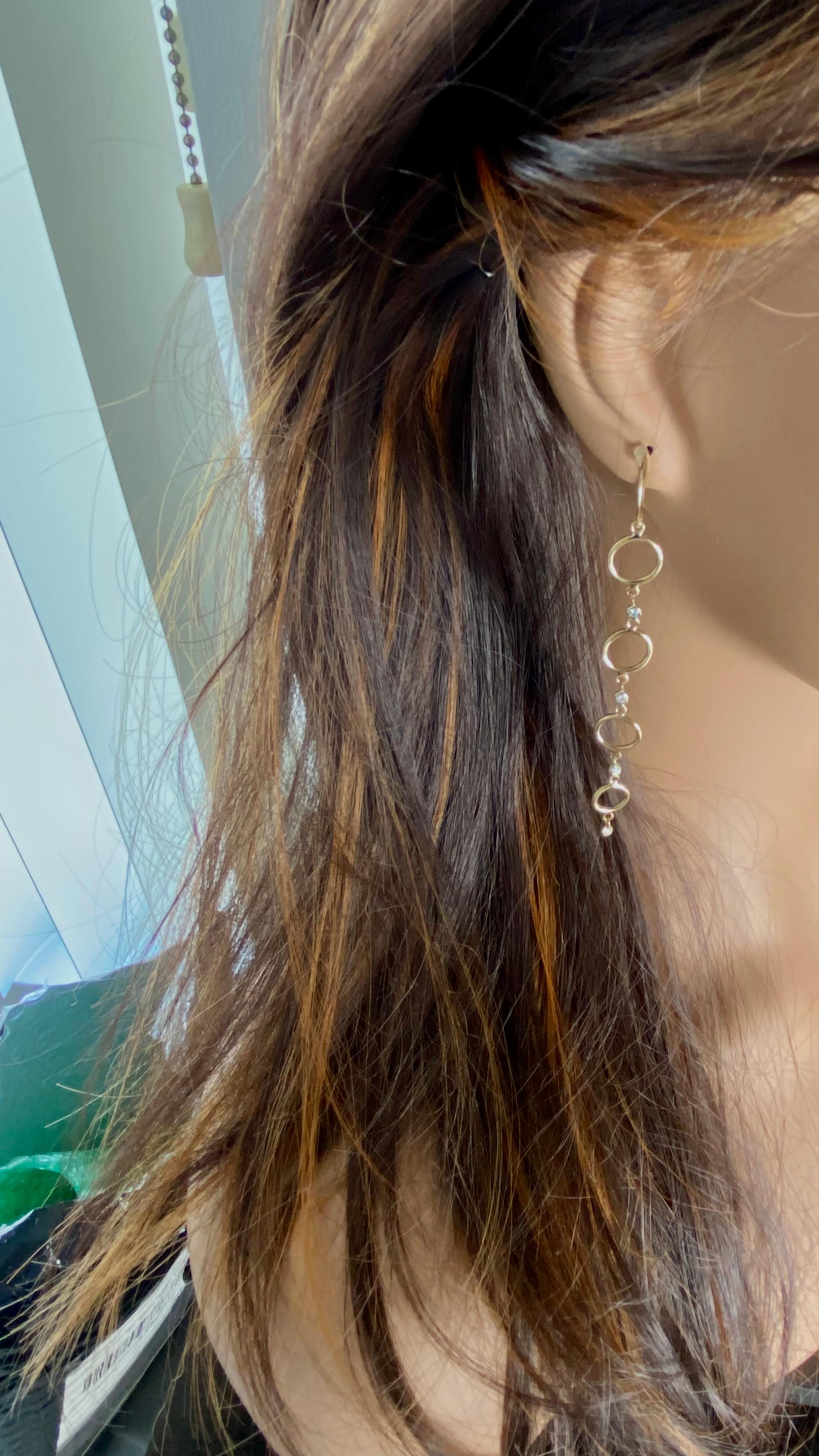 Women's Exquisite 14K Yellow Gold 3.5 Inch Long Bezel Diamond Shepherd Drop Earrings For Sale