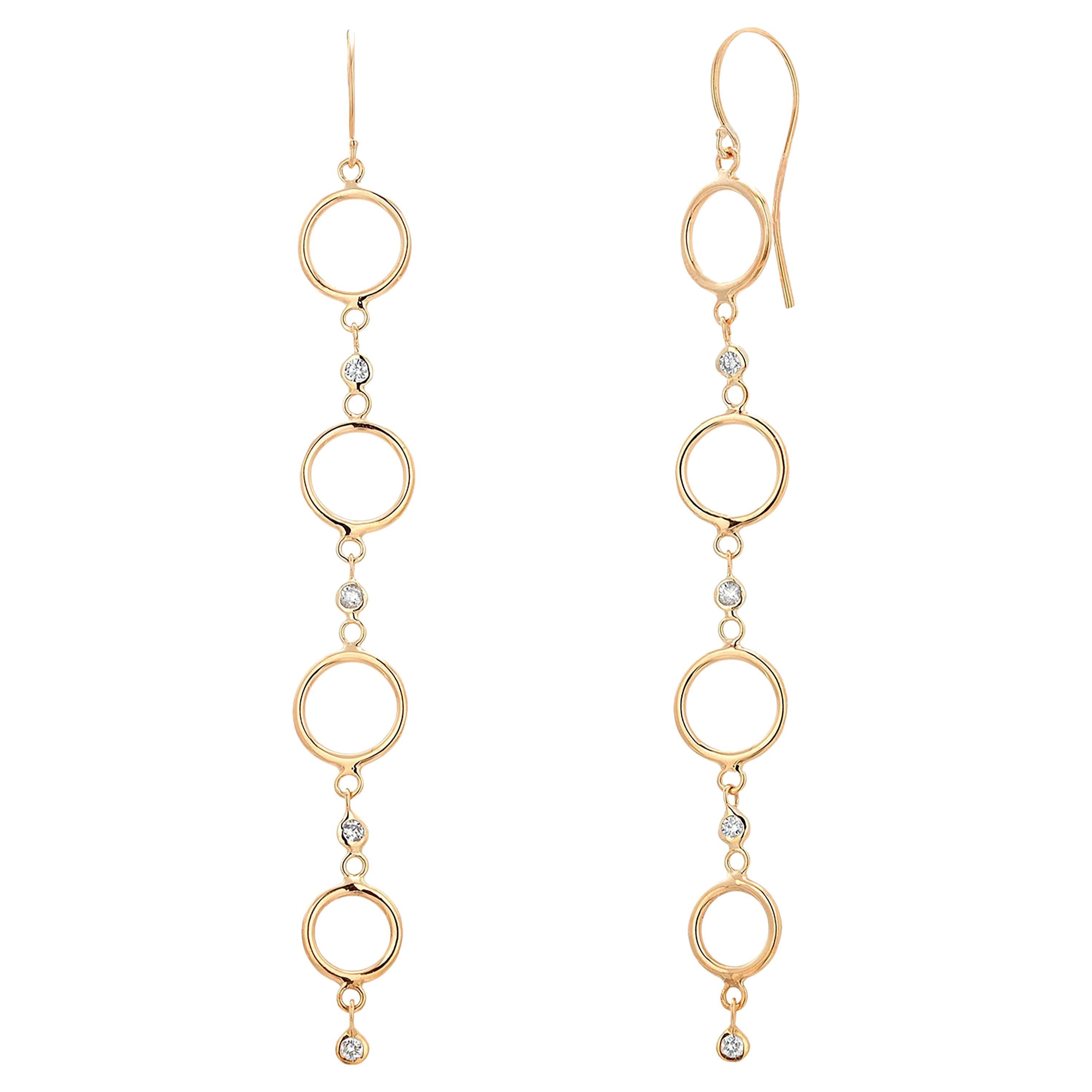 Exquisite 14K Gelbgold 3,5 Zoll lange Lünette Diamant-Tropfenohrringe mit Hirten
