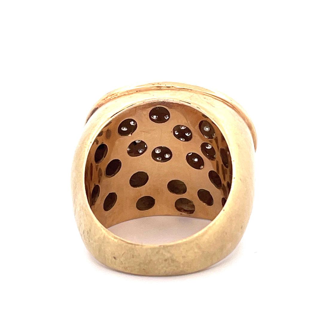 Round Cut Exquisite 14k Yellow Gold Dome Ring with Crystal For Sale