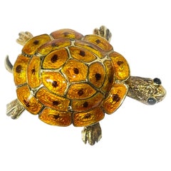 Exquisite 14K Yellow Gold Enamel Turtle Pin