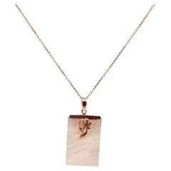 Exquisite 14k Yellow Gold Engraved Mother of Pearl Flower & Leaf Necklace