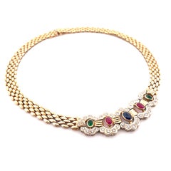 Exquisite 14k Yellow Gold Multi Gemstone Diamond Necklace