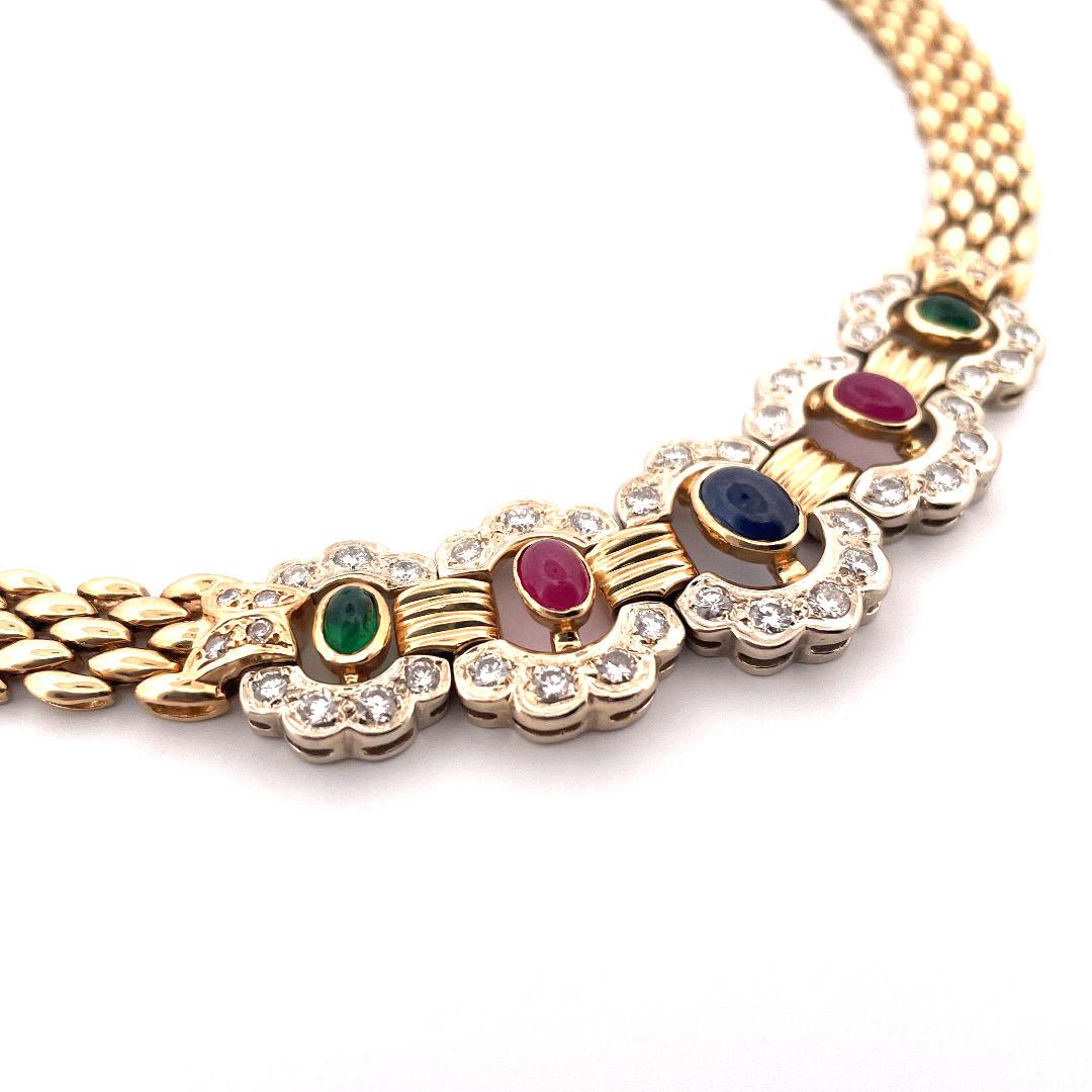 Modern Exquisite 14k Yellow Gold Multi Gemstone Diamond Necklace