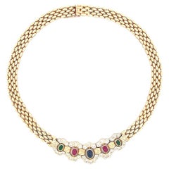 Exquisite 14k Yellow Gold Multi Gemstone Diamond Necklace