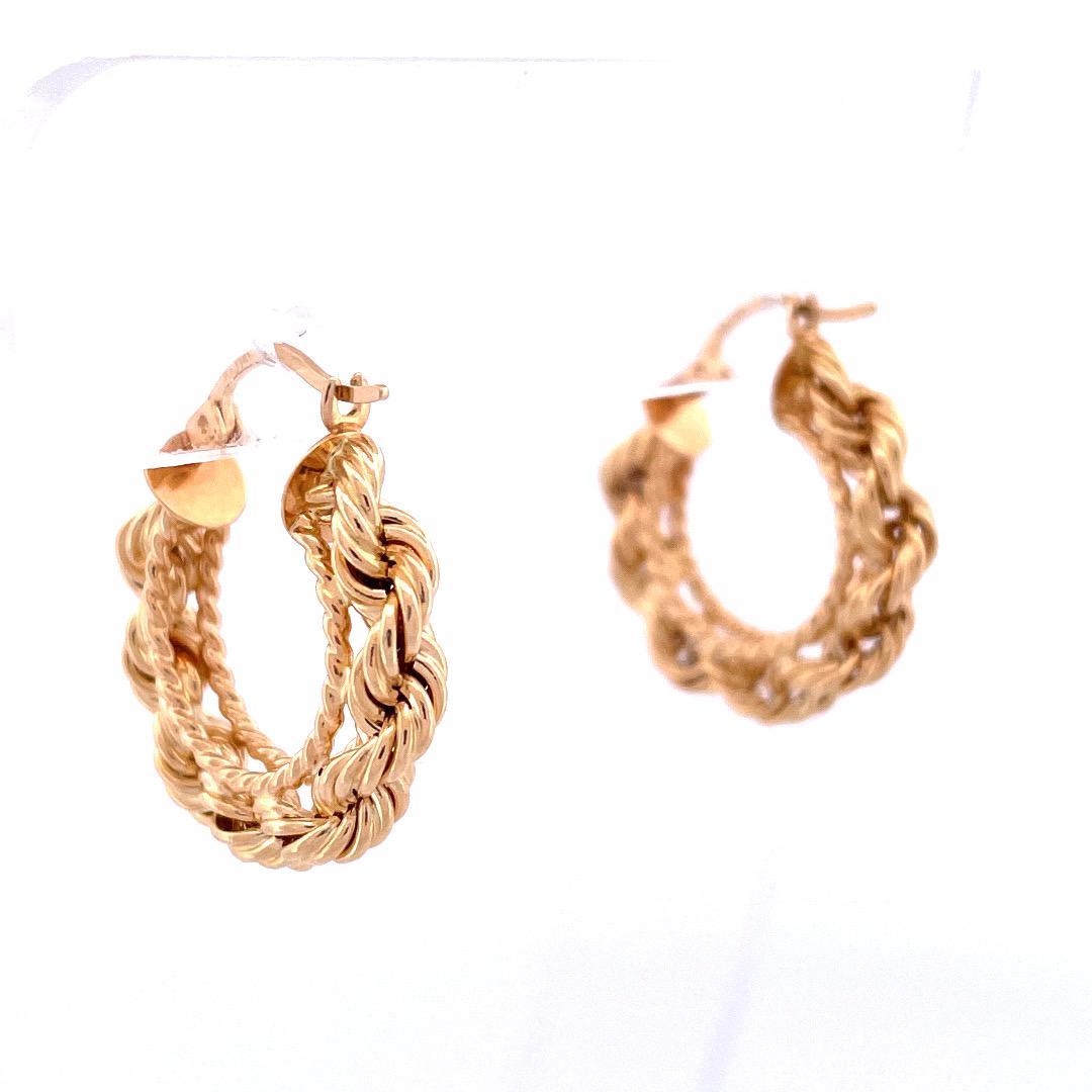 Modern Exquisite 14k Yellow Gold Rope Hoop Earrings For Sale