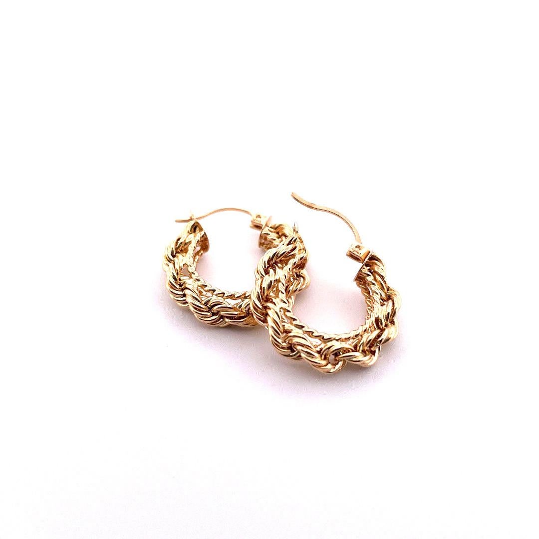 Women's or Men's Exquisite 14k Yellow Gold Rope Hoop Earrings For Sale