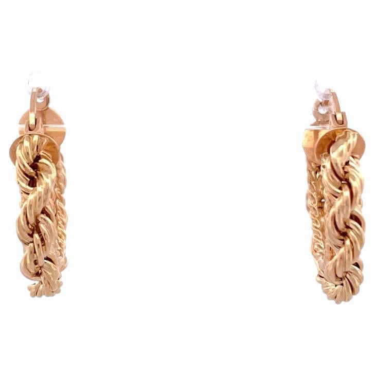 Exquisite 14k Yellow Gold Rope Hoop Earrings For Sale