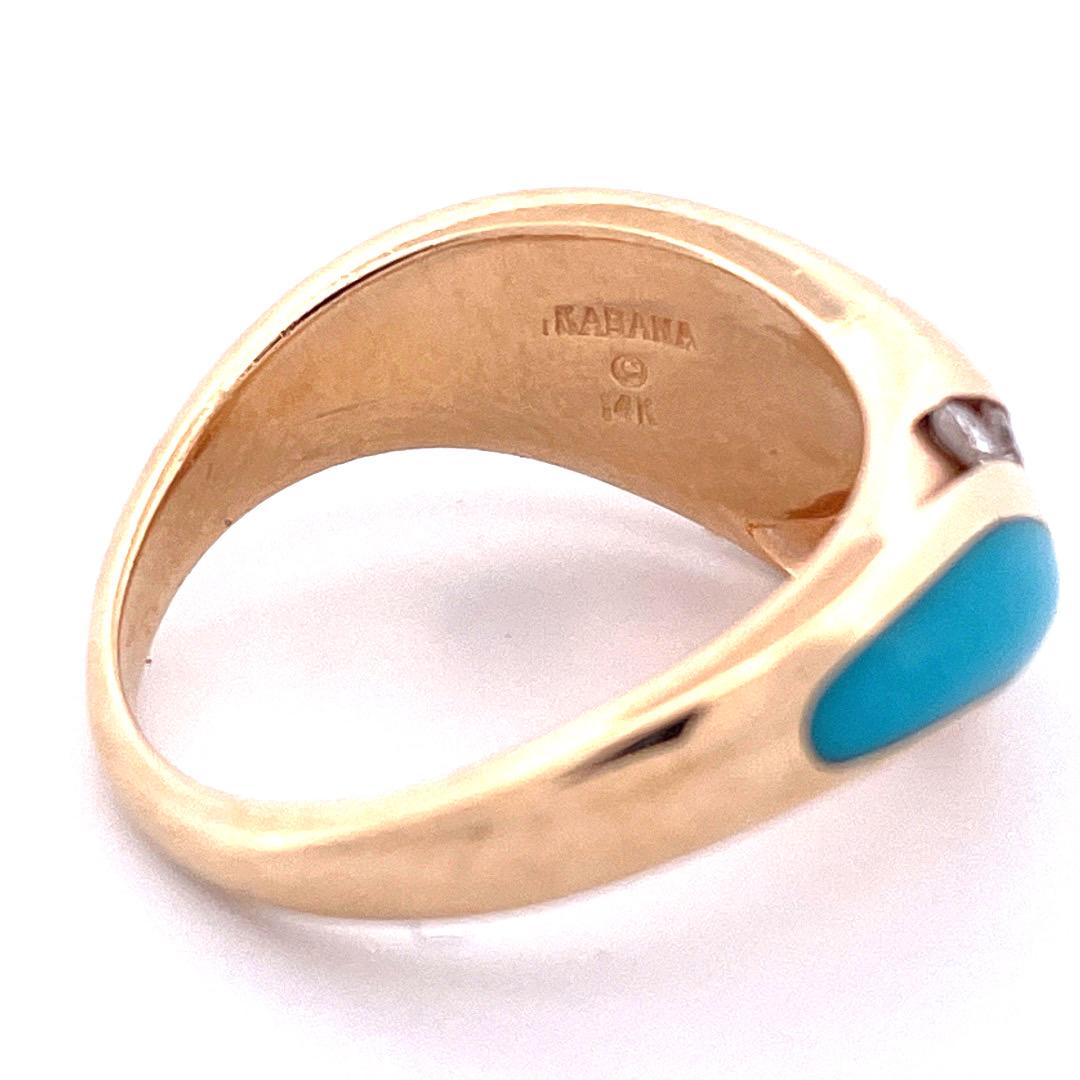 Exquisite 14karat Yellow Gold Turquoise Diamond Ring In New Condition For Sale In New York, NY