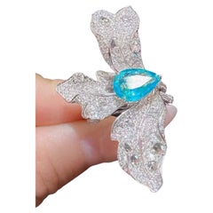 Exquisite 1.50 Carat Teardrop Paraiba Tourmaline & Diamond 18K Gold Ring