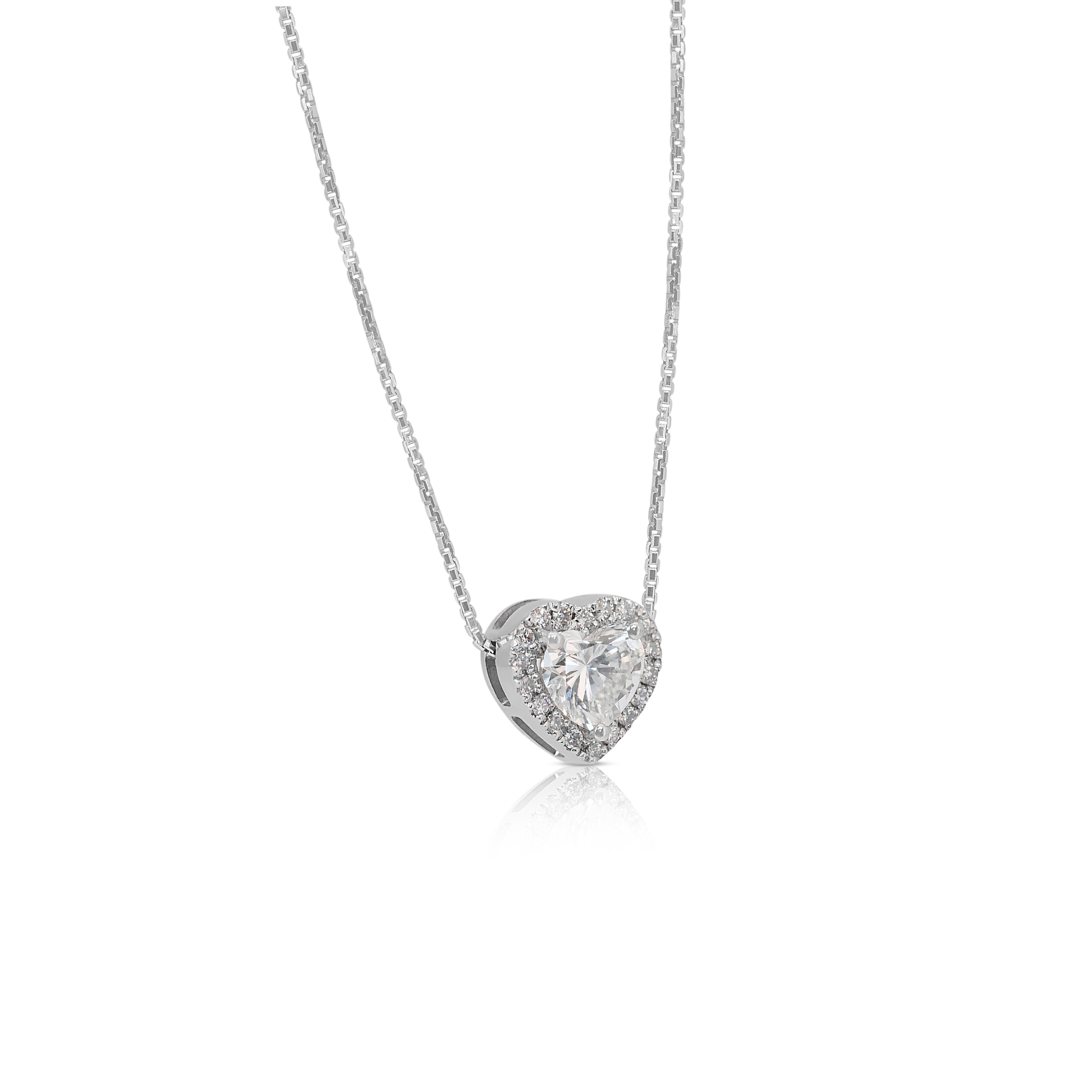 Exquisite 1.51ct Diamonds Halo Necklace with Pendant in 18k White Gold - GIA Certified

This enchanting 18k white gold diamond necklace exudes timeless elegance and romance, making it the perfect piece for any special occasion. The necklace features