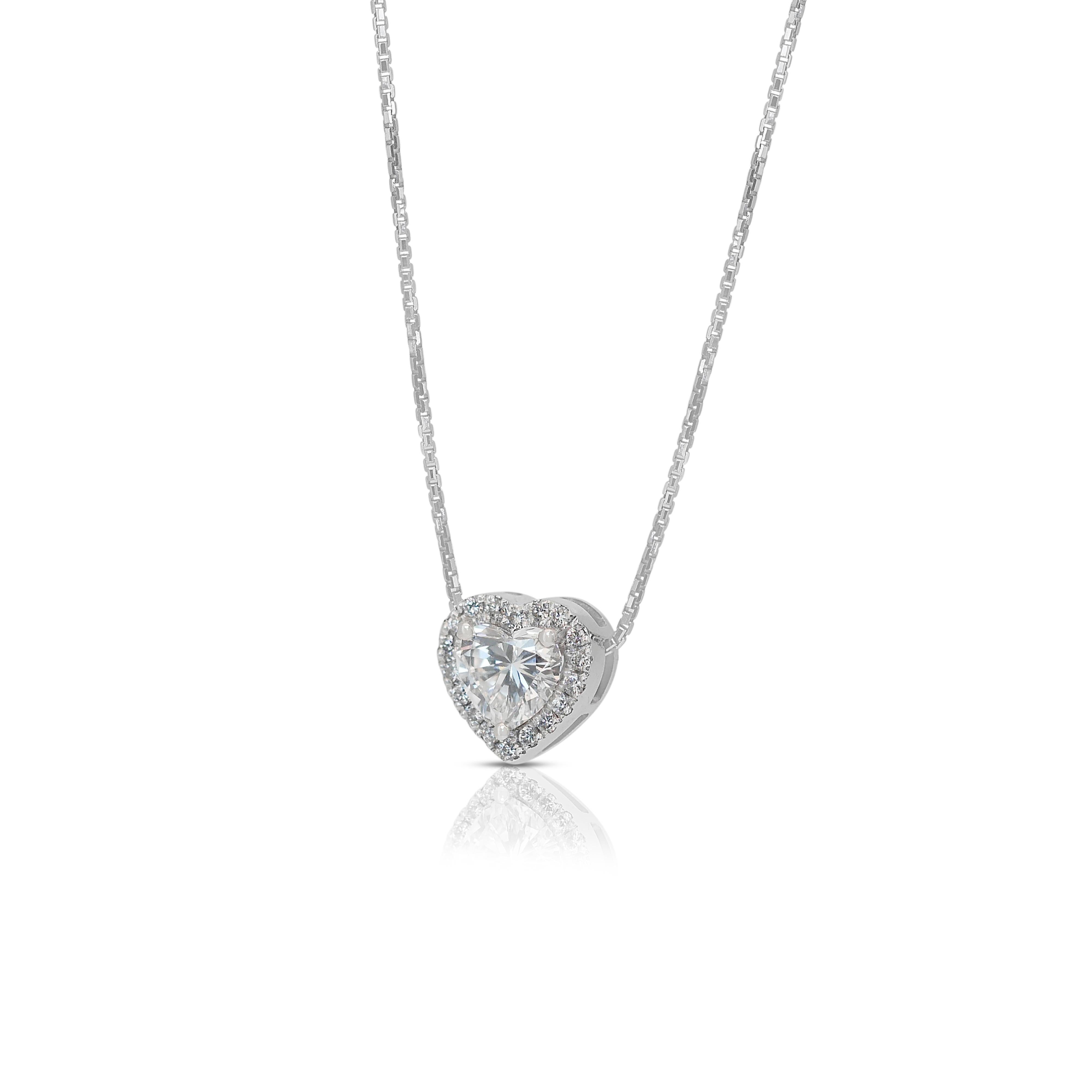 Heart Cut Exquisite 1.51ct Diamonds Halo Necklace with Pendant in 18k White Gold - GIA For Sale