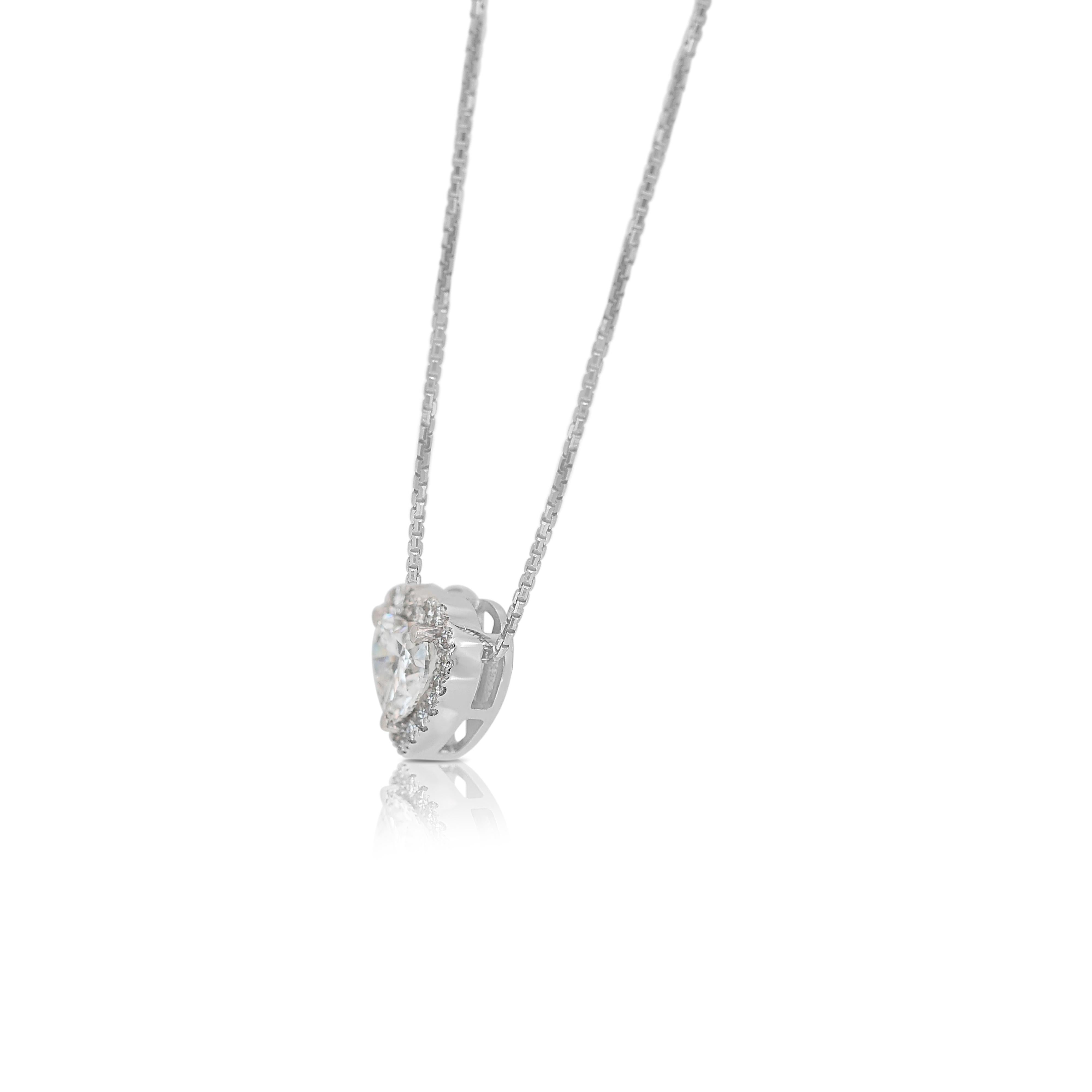 Exquisite 1.51ct Diamonds Halo Necklace with Pendant in 18k White Gold - GIA For Sale 1