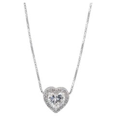 Exquisite 1.51ct Diamonds Halo Necklace with Pendant in 18k White Gold - GIA