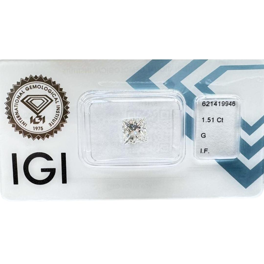 Exquisite 1.51ct Ideal Cut Princess Cut Diamond - IGI Certified

Introducing a masterpiece of precision and clarity, this 1.51-carat princess-cut diamond is the epitome of flawless craftsmanship. Its angular princess cut not only enhances its