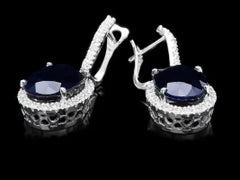 Exquisite 15.30Ct Natural Sapphire and Diamond 14K Solid White Gold Earrings
